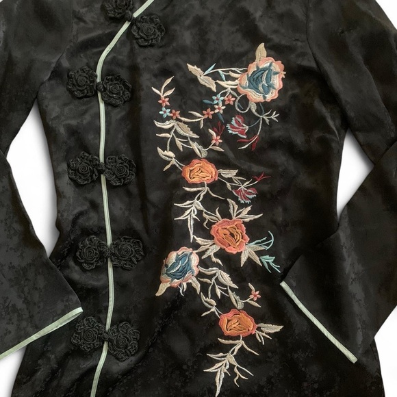 Zara Black Jacquard Embroidered Long sleeve QiPao Asian Mini dress - Picture 5 of 8